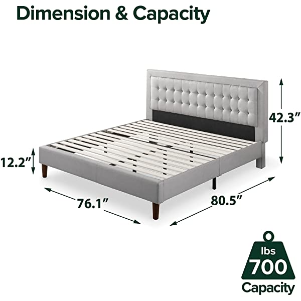 Zinus Dachelle Upholstered Platform Bed Frame / Mattress Foundation / Wood Slat Support / No Box Spring Needed / Easy Assembly, Queen, Platform Bed Only, Dark Grey Dark Grey Queen Platform Bed Only