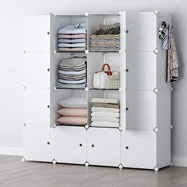 YOZO Cube Storage Organzier Portable Closet Wardrobe Bedroom Dresser (71x14x71 inches) Portable Closet Cube Shelf Armoire Pantry Cabinet, 25 Cubes, Blue 25Cubes Blue