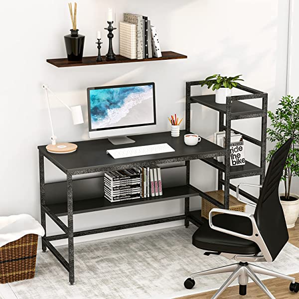 Computer Desk 55 inch with Storage Shelves Study Writing Table for Home Office,Modern Simple Style, Rustic Brown