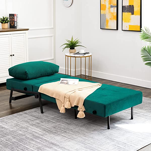 Vonanda Sofa Bed, Folding Velvet Sleeper Sofa, Modern Sleeper Chair Bed with Hidden Legs and Sturdy Frame for Small Living Space, Velvet Hunter Green