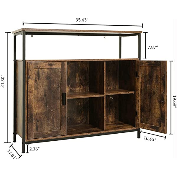 USIKEY Industrial Floor Storage Cabinet with 2 Doors, Kitchen Free Standing Cabinet with Adjustable Shelves, Feet, Storage Sideboard, Accent Cabinet, for Living Room Entry Bedroom, Rustic Brown