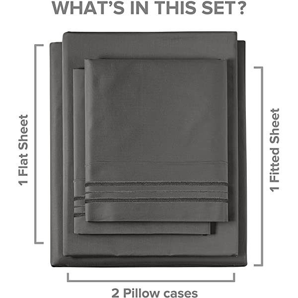 Queen Size Sheet Set - 4 Piece - Hotel Luxury Bed Sheets - Extra Soft - Deep Pockets - Easy Fit - Breathable & Cooling Sheets - Wrinkle Free - Comfy – Dark Grey Bed Sheets - Queens Sheets – 4 PC Queen Grey