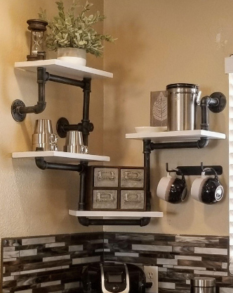 Industrial Rustic Modern Wood Ladder Pipe Wall Shelf 4 Layer Pipe Design Bookshelf DIY Shelving