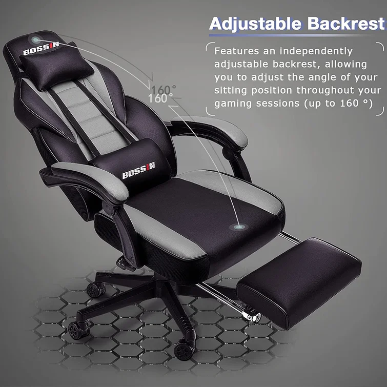 BOSSIN Gaming Chairs with Footrest, Ergonomic Computer Game Chairs with Lumbar Support